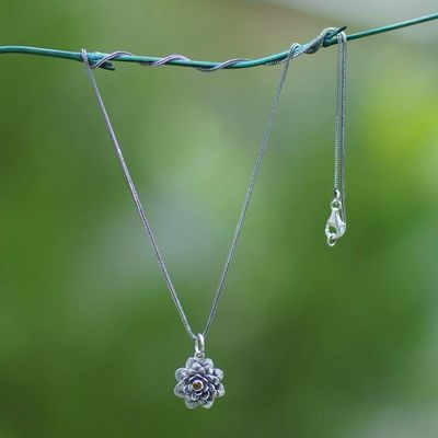 Alternate image for Citrine and Silver Flower Necklace Sacred Golden Lotus