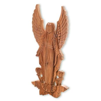 Alternate image for Artisan Hand Carved Wood Angel Motif Wall Relief Panel Angelic Blessings