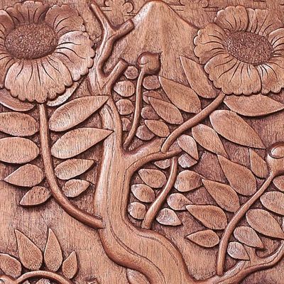 Alternate image for Hand-carved Low Relief Wood Wall Panel Nagasari Tree