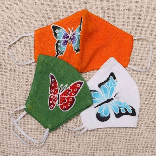 Alternate image for 3 Hand-Painted Butterfly on Balinese Batik 2-Layer Masks Island Butterfly Beauty