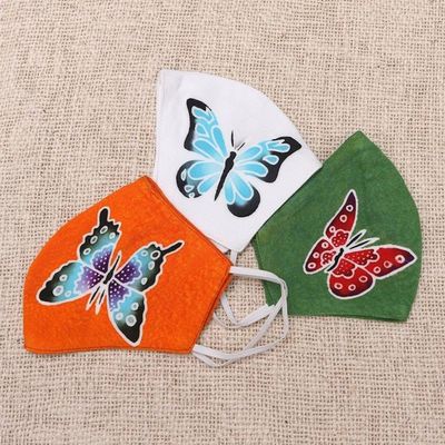 Alternate image for 3 Hand-Painted Butterfly on Balinese Batik 2-Layer Masks Island Butterfly Beauty