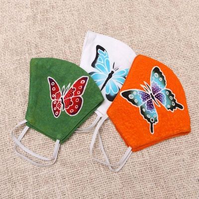Alternate image for 3 Hand-Painted Butterfly on Balinese Batik 2-Layer Masks Island Butterfly Beauty
