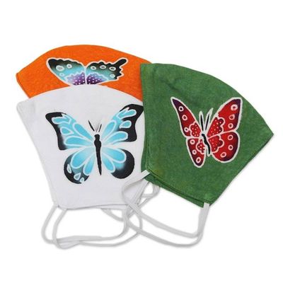 Alternate image for 3 Hand-Painted Butterfly on Balinese Batik 2-Layer Masks Island Butterfly Beauty