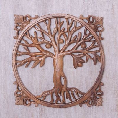 Primary image for Hand-Carved Suar Wood Relief Panel of a Tree from Bali Reaching Tree