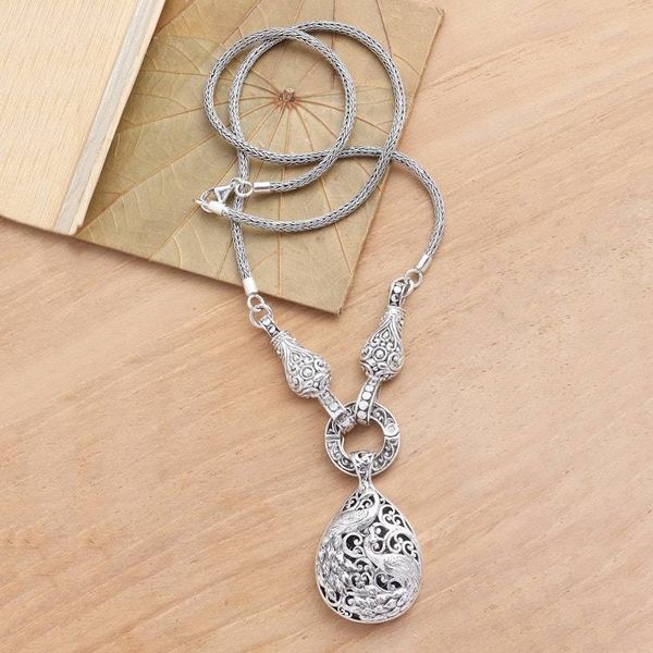 Alternate image for Peacock Oxidized Sterling Silver Y-Necklace Garden Peacocks