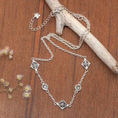 Alternate image for Floral-Themed Blue Topaz Sterling Silver Station Necklace Balinese Plumeria
