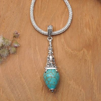 Primary image for Balinese Reconstituted Turquoise Silver Pendant Necklace Sacred Shrine