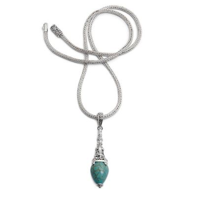 Alternate image for Balinese Reconstituted Turquoise Silver Pendant Necklace Sacred Shrine