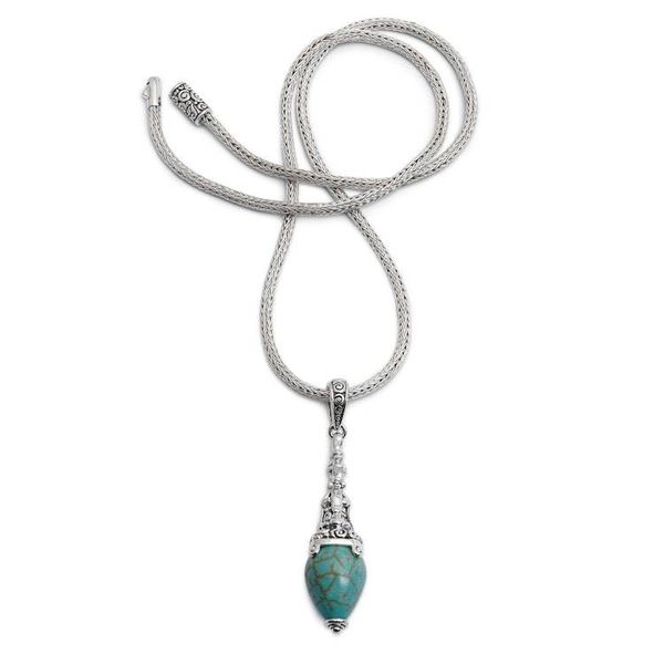 Alternate image for Balinese Reconstituted Turquoise Silver Pendant Necklace Sacred Shrine