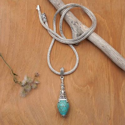 Alternate image for Balinese Reconstituted Turquoise Silver Pendant Necklace Sacred Shrine