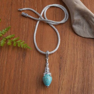 Alternate image for Balinese Reconstituted Turquoise Silver Pendant Necklace Sacred Shrine