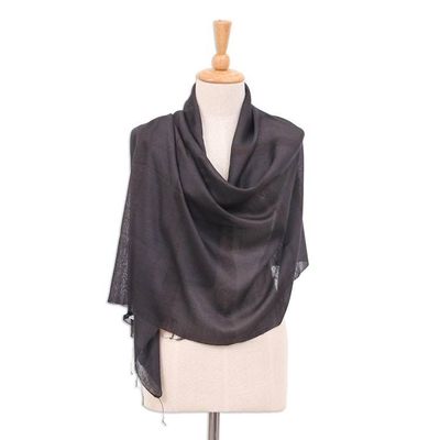 Alternate image for Handwoven Rayon and Silk Scarf Black Harmony