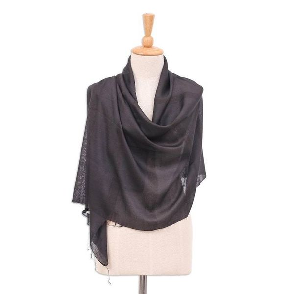 Alternate image for Handwoven Rayon and Silk Scarf Black Harmony