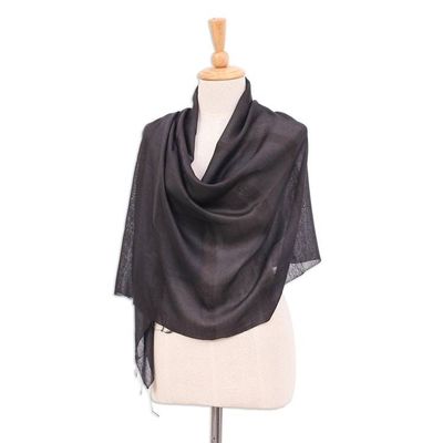 Alternate image for Handwoven Rayon and Silk Scarf Black Harmony