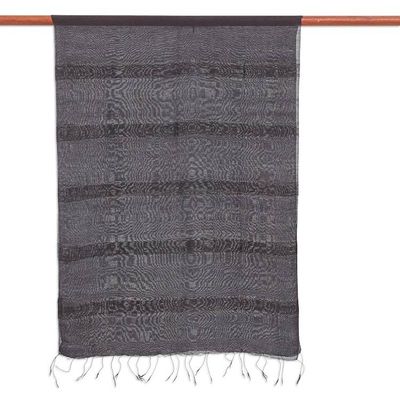 Alternate image for Handwoven Rayon and Silk Scarf Black Harmony