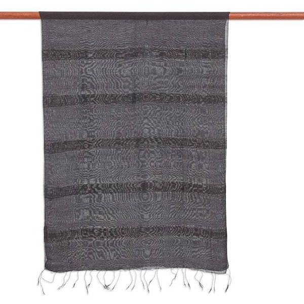 Alternate image for Handwoven Rayon and Silk Scarf Black Harmony