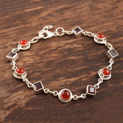 Alternate image for Faceted Garnet and Carnelian Cabochon Bracelet Radiant Geometry