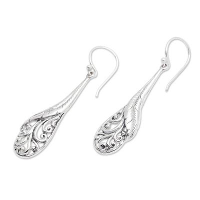 Alternate image for Hand Made Sterling Silver Feather Dangle Earrings Indonesia Floating Peacock Feathers