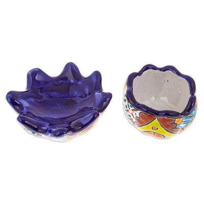 Alternate image for Handcrafted Floral Ceramic Pot with Saucer in an Indigo Hue Talavera Eden in Indigo