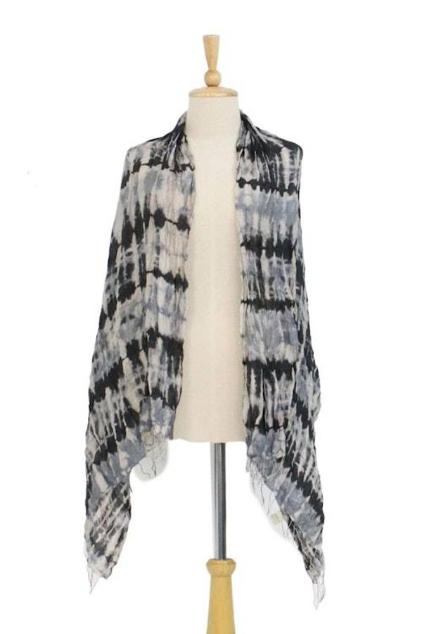 Alternate image for Handwoven Black and Grey Tie-Dye Silk Shawl from Thailand Monochrome Monarch