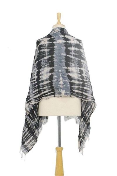 Alternate image for Handwoven Black and Grey Tie-Dye Silk Shawl from Thailand Monochrome Monarch