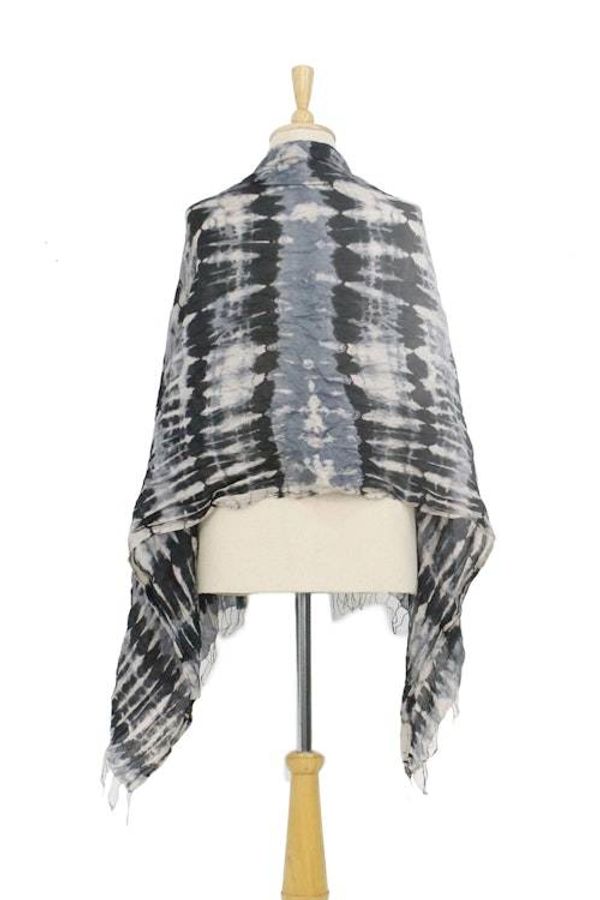 Alternate image for Handwoven Black and Grey Tie-Dye Silk Shawl from Thailand Monochrome Monarch