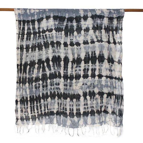 Alternate image for Handwoven Black and Grey Tie-Dye Silk Shawl from Thailand Monochrome Monarch