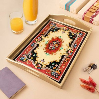 Alternate image for Reverse Painted Glass Tray in Silver from Peru Heavenly Bouquet in Silver