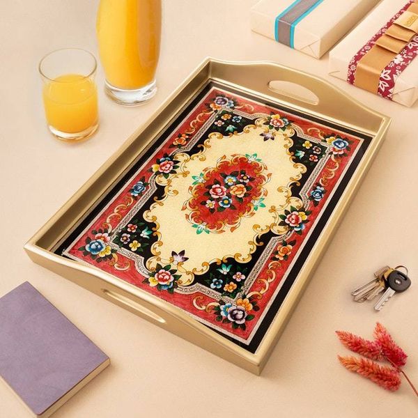 Alternate image for Reverse Painted Glass Tray in Silver from Peru Heavenly Bouquet in Silver