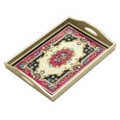 Alternate image for Reverse Painted Glass Tray in Silver from Peru Heavenly Bouquet in Silver