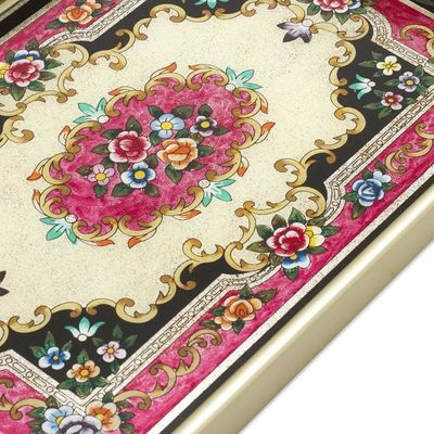 Alternate image for Reverse Painted Glass Tray in Silver from Peru Heavenly Bouquet in Silver