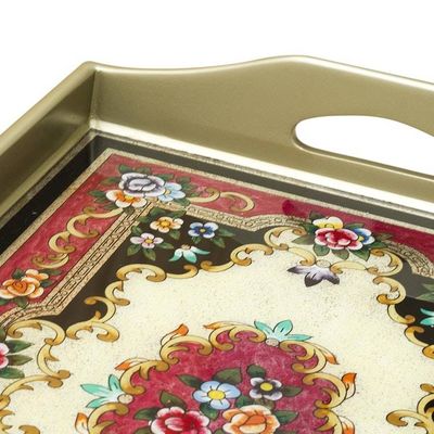 Alternate image for Reverse Painted Glass Tray in Silver from Peru Heavenly Bouquet in Silver