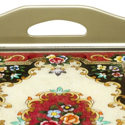Alternate image for Reverse Painted Glass Tray in Silver from Peru Heavenly Bouquet in Silver