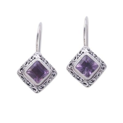 Alternate image for Unique Sterling Silver and Amethyst Drop Earrings Ubud Goddess