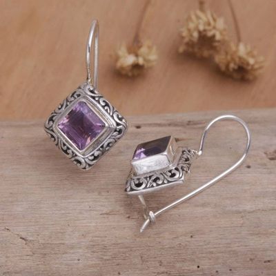 Alternate image for Unique Sterling Silver and Amethyst Drop Earrings Ubud Goddess