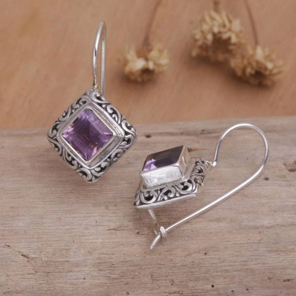 Alternate image for Unique Sterling Silver and Amethyst Drop Earrings Ubud Goddess