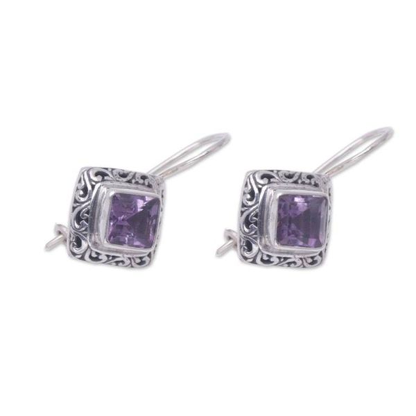 Alternate image for Unique Sterling Silver and Amethyst Drop Earrings Ubud Goddess