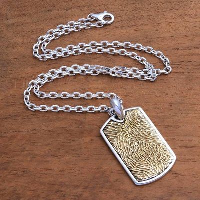 Alternate image for Mens Sterling Silver and Brass Pendant Necklace from Bali Golden Fur
