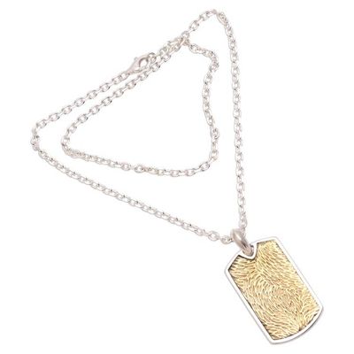 Alternate image for Mens Sterling Silver and Brass Pendant Necklace from Bali Golden Fur