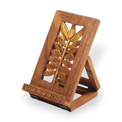Alternate image for Leaf-Themed Jempinis Wood Phone Holder with Golden Accents Leafy Discovery