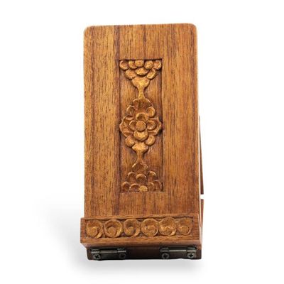 Alternate image for Hand-Carved Foldable Wood Phone Holder with Floral Motifs Floral Future