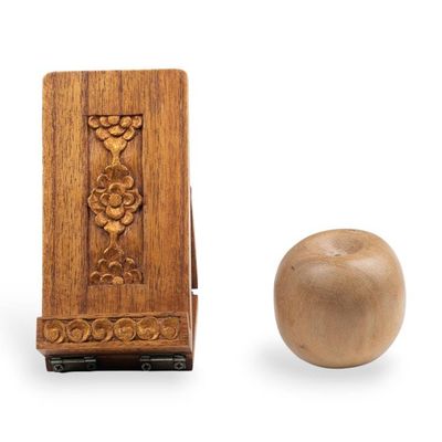 Alternate image for Hand-Carved Foldable Wood Phone Holder with Floral Motifs Floral Future