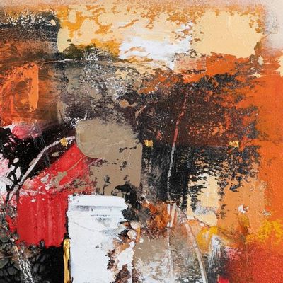 Alternate image for Warm-Palette Acrylic on Canvas Abstract Painting from Bali Imagination of the City Atmosp