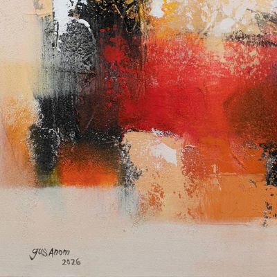 Alternate image for Warm-Palette Acrylic on Canvas Abstract Painting from Bali Imagination of the City Atmosp
