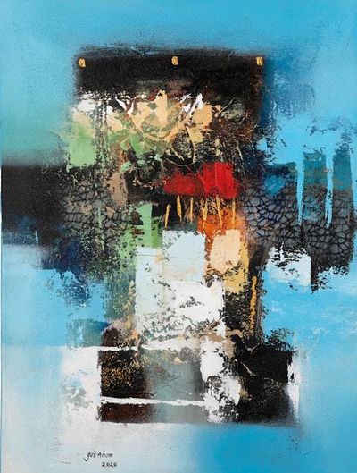Alternate image for Signed Abstract Acrylic on Canvas Painting in Blue and Black Searching for Inner Peace