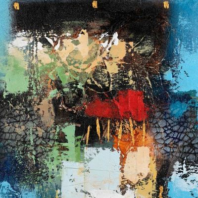 Alternate image for Signed Abstract Acrylic on Canvas Painting in Blue and Black Searching for Inner Peace