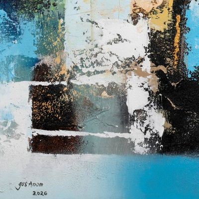 Alternate image for Signed Abstract Acrylic on Canvas Painting in Blue and Black Searching for Inner Peace