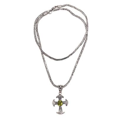 Alternate image for Peridot and Sterling Silver Necklace with Cross Pendant Holy Sacrifice in Green