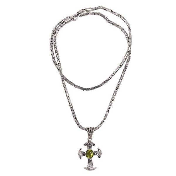 Alternate image for Peridot and Sterling Silver Necklace with Cross Pendant Holy Sacrifice in Green