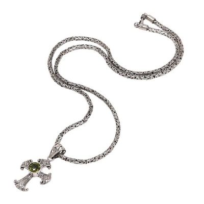 Alternate image for Peridot and Sterling Silver Necklace with Cross Pendant Holy Sacrifice in Green